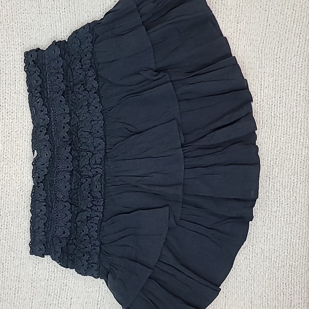AE Stretch Flirty High-Waisted Cotton Blend Tiered Ruffle Mini Skirt Black NWT - Picture 8 of 17